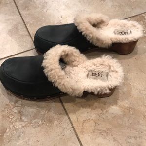 UGG Australia Leather with Fur 2 inch high open in the back size 8